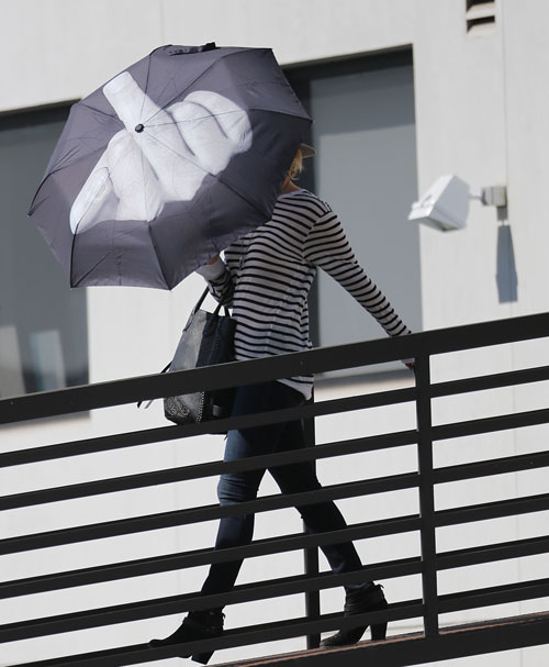 Jennifer Lawrence Blows An Air Kiss At The Paps With Her Umbrella