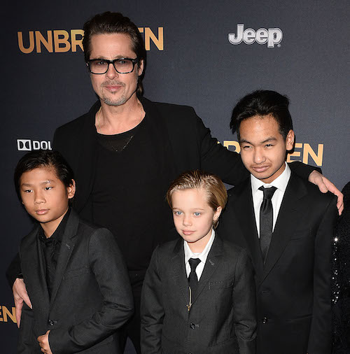 Brad Pitt And A Couple Of The Angel Babies Filled In For A Sick St. Angie At The Unbroken Premiere