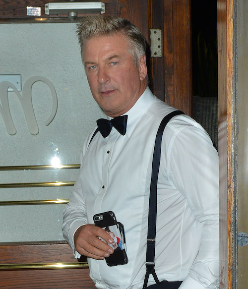 Alec Baldwin Out For Dinner At Madeo Restaurant In Beverly Hills With Hilaria Baldwin And The SNL Cast.