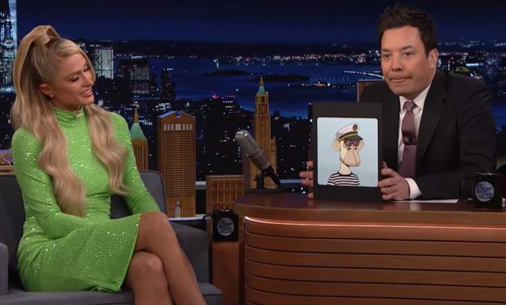 Paris Hilton And Jimmy Fallon Showed Off Their Sad Ape NFTs To Crickets On “The Tonight Show”