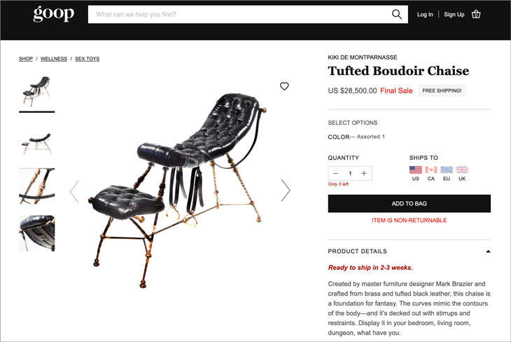 Gwyneth Paltrow Has Unleashed Her GOOP  Christmas Gift Guide, Featuring A $28,500 BDSM Chair