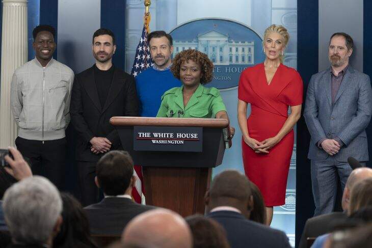 The Cast Of “Ted Lasso” Appeared At The White House To Talk About Mental Health, And A Reporter Got Into It With Press Secretary Karine Jean-Pierre